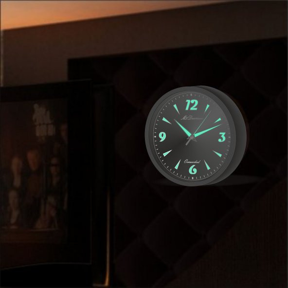 Siyah Zemin ve Kasa Gece Görünen Ev Ofis Toplantı Odası Okul Karakol Parlayan Fosforlu Duvar Saati - 4