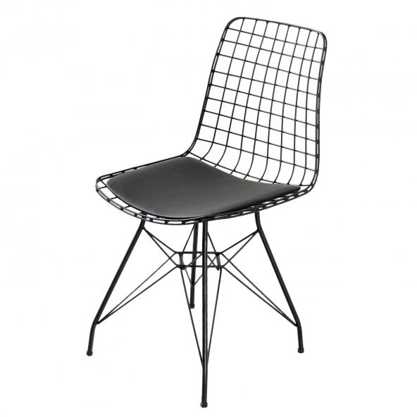 Evform Tel Sandalye Mutfak Bahçe Ofis Sandalyesi - Siyah