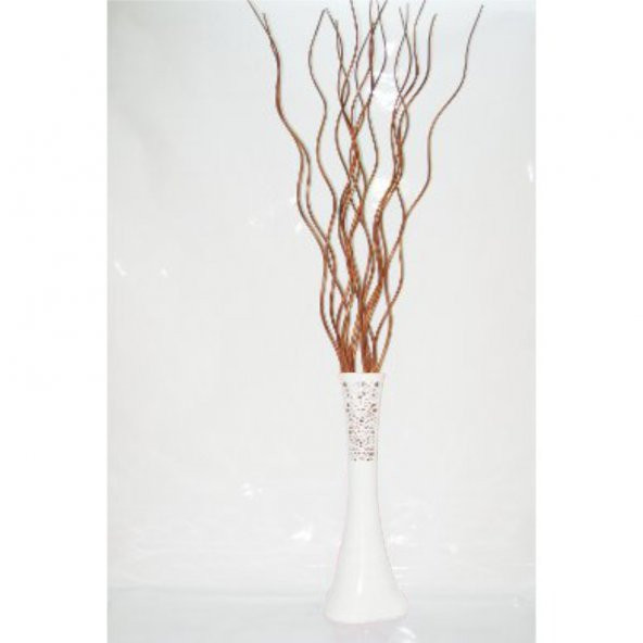 Uzun 60cm Beyaz Desenli Vazo 15 Adet Kahverengi 160cm Dal