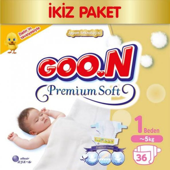 Goon Bebek Bezi Premium Soft 1 Beden 36lı Eko Paket 0-5 kg