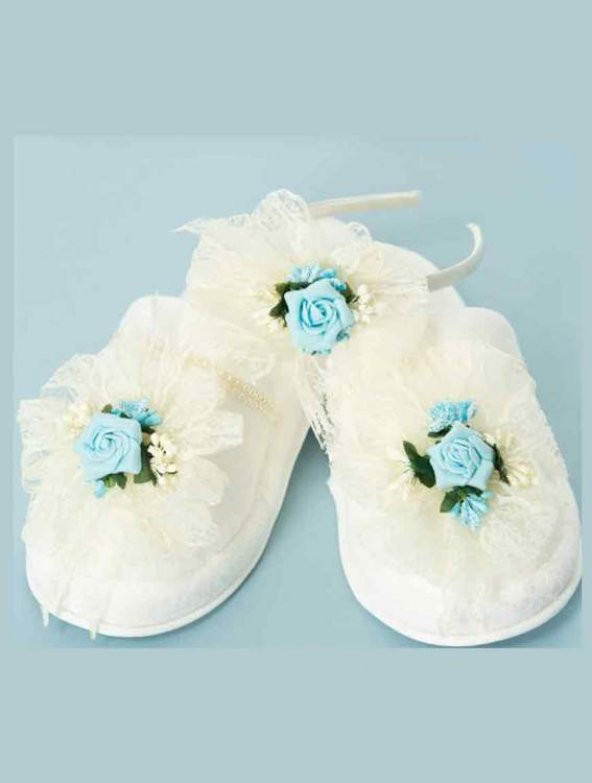 Mecit Mavi Lohusa Terlik ve Taç Set 319