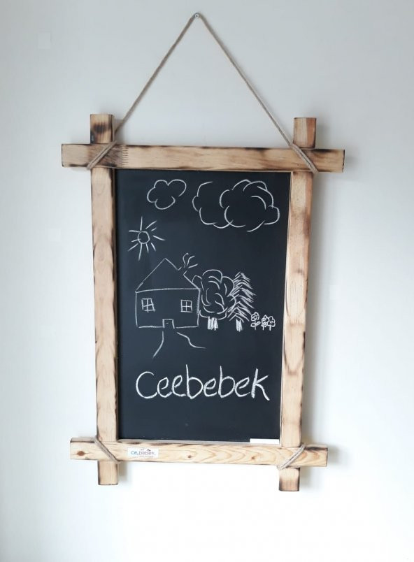 CEEBEBEK DEKORATİF İPLİ KARA TAHTA YAZI TAHTASI TEBEŞİR NOT PANO NOT KAĞIDI