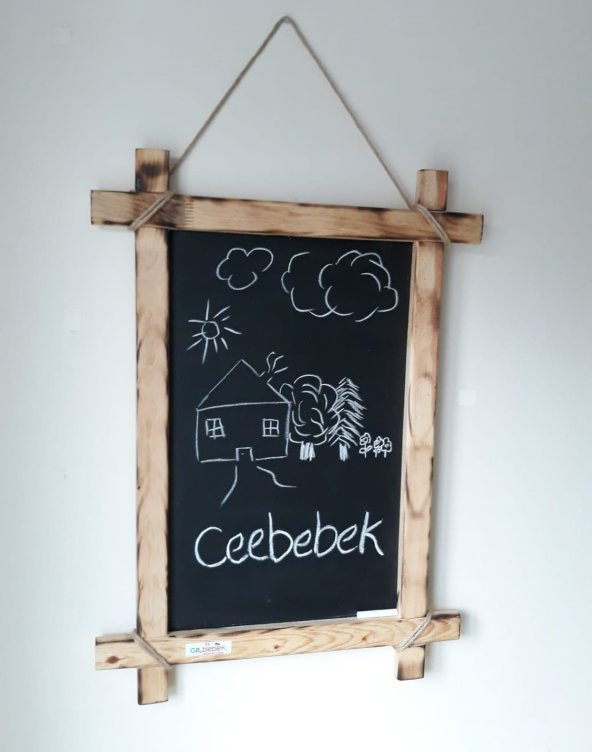 CEEBEBEK DEKORATİF İPLİ KARA TAHTA YAZI TAHTASI TEBEŞİR NOT PANO NOT KAĞIDI - 2
