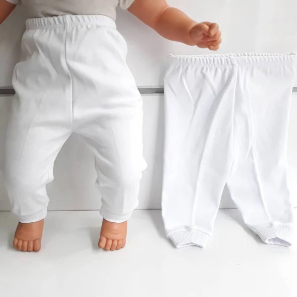 Sade Beyaz Tek Alt Bebek Penye Pantolon