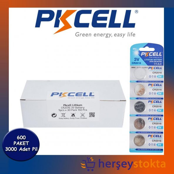 Pkcell Lityum Düğme Pil 3V CR2016 3000 Adet
