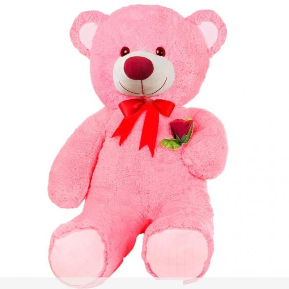 Peluş Ayı Romantik Pembe 100cm Elinde Gül Tutan Peluş Ayıcık - 2
