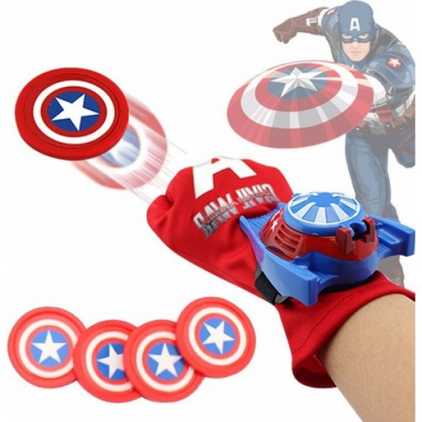 Süper Kahramanlar Yenilmezler Kaptan Amerika Aksiyon Disk Fırlatan Eldiven Seti