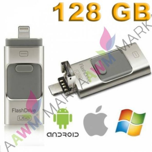 IPhone Flash Bellek Android Micro Usb Otg Pc 128 Gb Flash Drive