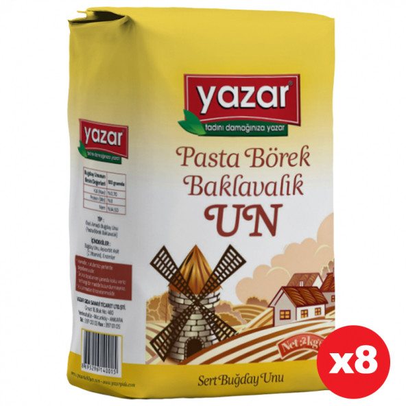 Yazar Buğday Unu (Pasta Börek Baklavalık) 2kg X 8 paket = 16 Kg