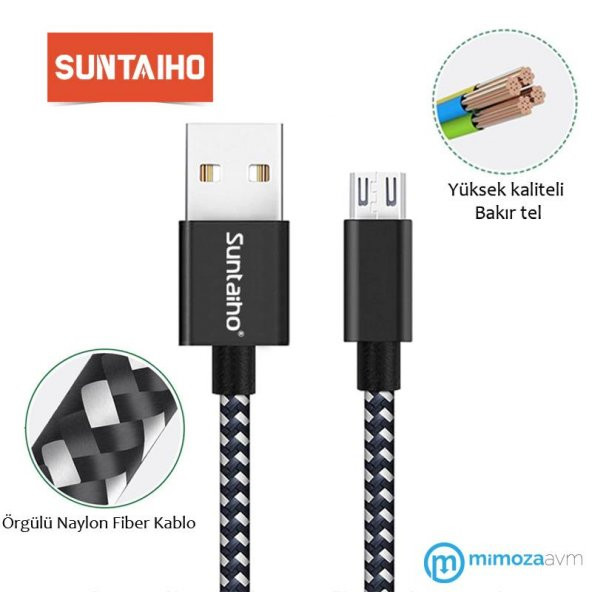 Suntaiho S108 5V2.4 Örgü Detaylı 25Cm-1-2-3 Metre Micro USB Kablo