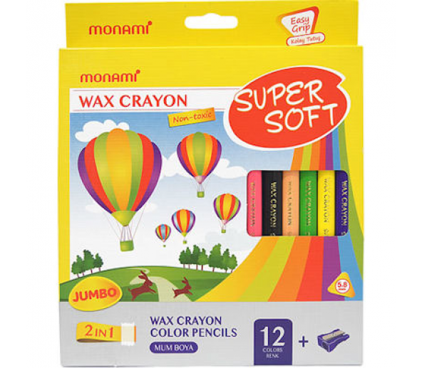 Monami Wax Crayon Mum Boya 12li+Kalemtraş