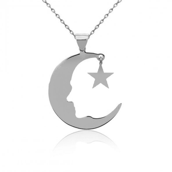 Ay Yıldız Atatürk Silüeti Gümüş Kolye