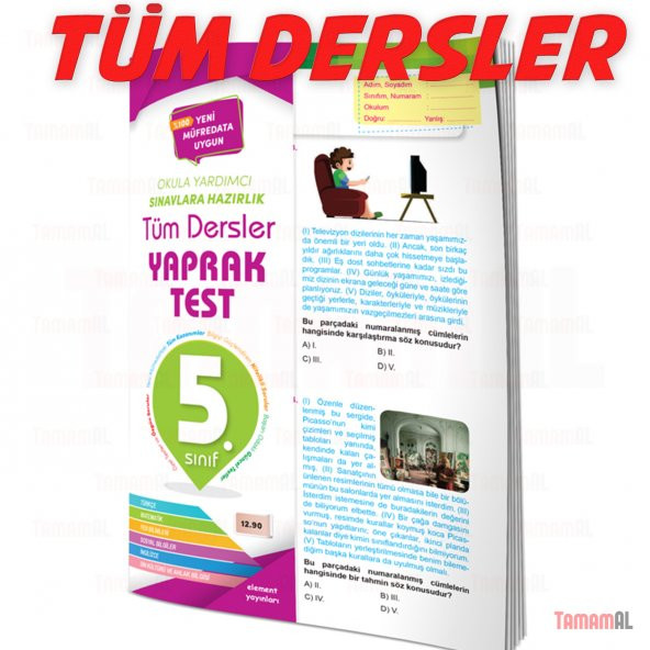 5.SINIF TÜM DERSLER SORU BANKASI + YAPRAK TEST SET ELEMENT