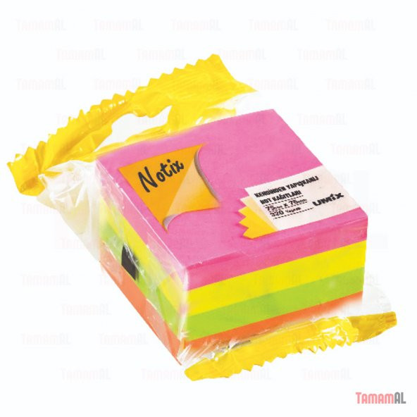 Notix Postit 4 Neon Renk Yapışkanlı Not Kağıdı Kare 75x75mm 320Yp