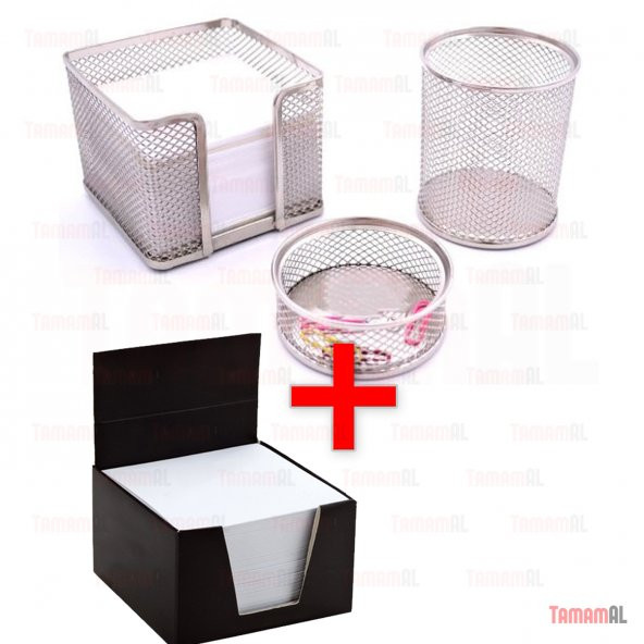 OFİS MASA SET KALEMLİK + KÜP BLOKNOT Kağ + ATAÇLIK 3+1 METAL FİLE - 3