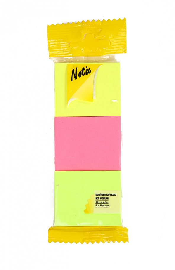 Notix kendinden yapışkanlı postit bloknot kağıdı 3lü Neon Renkler