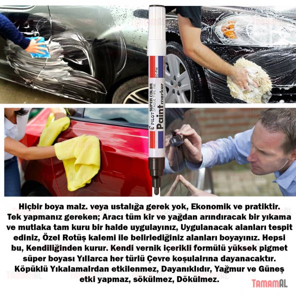 PİLOT Araç Kaporta Rötuş Boya Kalemi Beyaz Siyah gri Kırmızı Mavi - 7