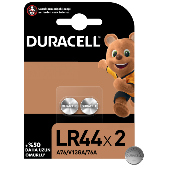 Duracell LR44 A76/V13GA/76A 3V Lityum Düğme Pil 2li