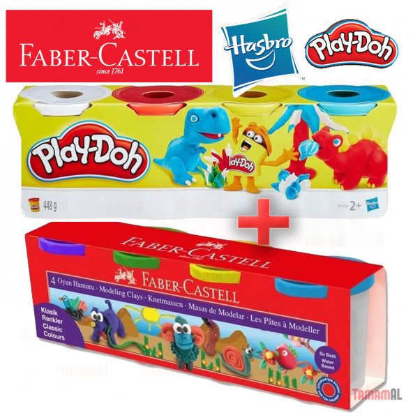 PLAY-DOH HASBRO + FABER CASTELL OYUN HAMURU 4+4 8 RENK 448GR+440G
