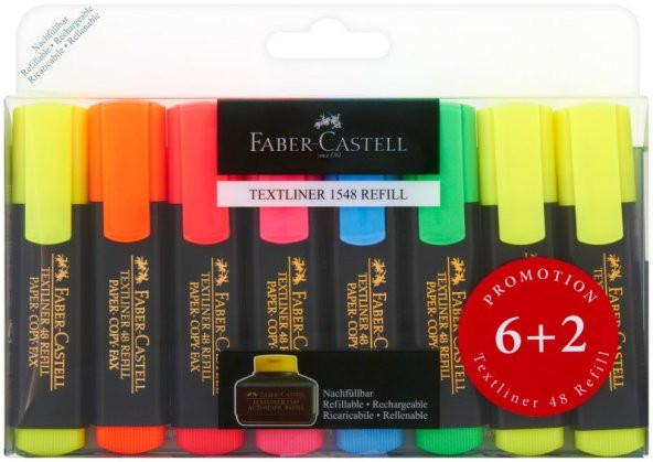 FABER CASTELL 6+2 ADET FOSFORLU KALEM TEXTLİNER 1548 400540154862