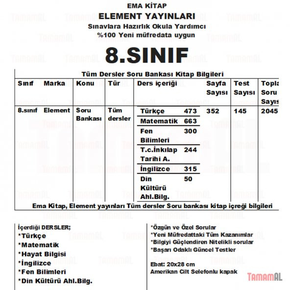 8.SINIF TÜM DERSLER TEOG SORU BANKASI TÜRKÇE MAT FEN İNK. DİN İNG - 2