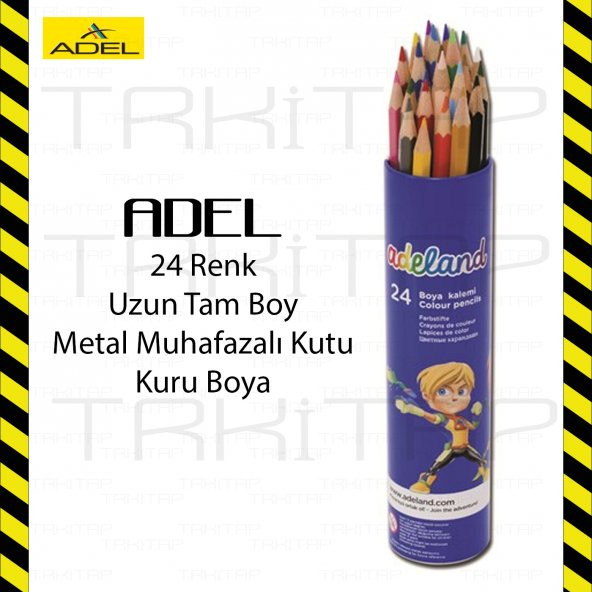 ADELAND 24 RENK TAM BOY UZUN KURU BOYA 24 LÜ METAL TÜP MUHAFAZALI