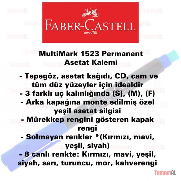 FABER CASTELL CD PERMANENT ASETAT KALEMİ M KALIN 2 adet - 2