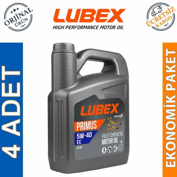 Lubex Primus EC 5W-40 4 Lt Tam Sentetik Motor Yağı (4 Adet)