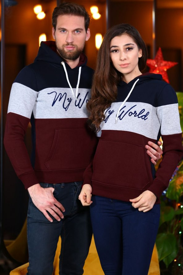 Sevgili Kombinleri Renkli Sweatshirt Kapşonlu My World - 2
