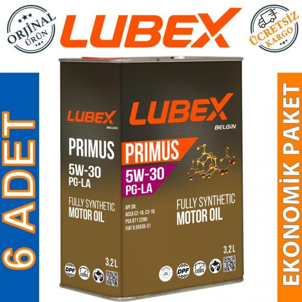 Lubex Primus PG-LA 5W-30 3,2 Lt Partiküllü Motor Yağı (6 Adet)