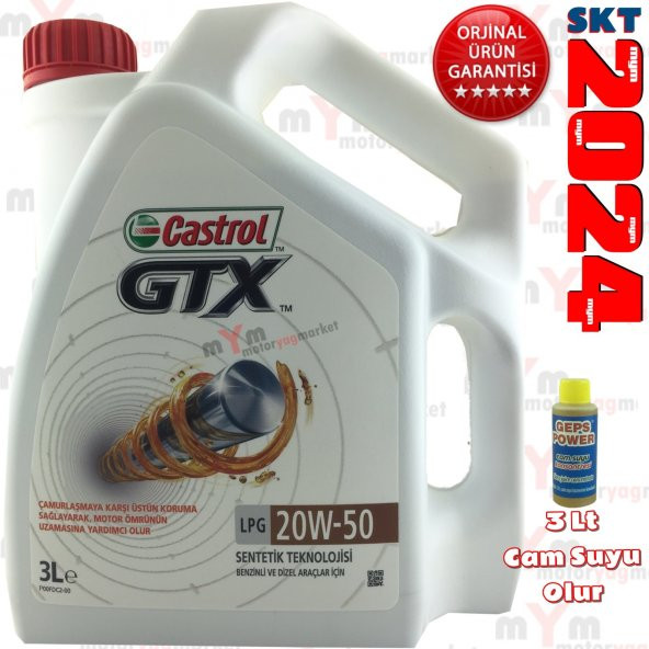 Castrol GTX LPG 20W-50 3 Litre Motor Yağı +Cam Suyu Konsantresi