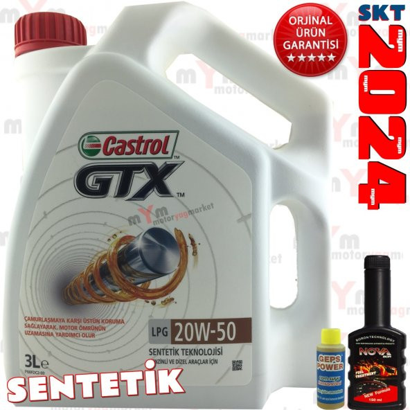 Castrol GTX LPG 20W-50 3Lt Motor Yağı +Benzin Katkı+Cam Sabunu