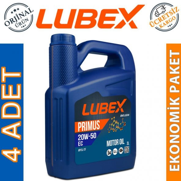 Lubex Primus EC 20W-50 3 Lt Dizel ve Benzinli Motor Yağı (4 Adet)