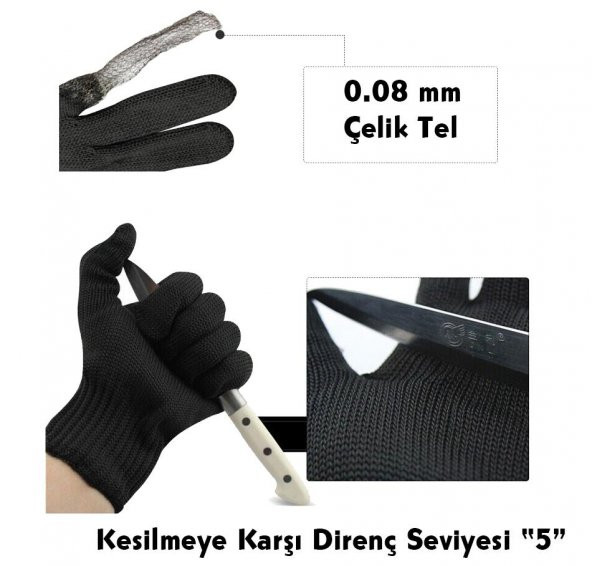 KESİLMEZ ELDİVEN ÇİFT EL PASLANMAZ ÇELİK TEL KORUMALI KESİM GÜVENLİĞİ KURBAN HASIR KASAP ELDİVENİ - 5
