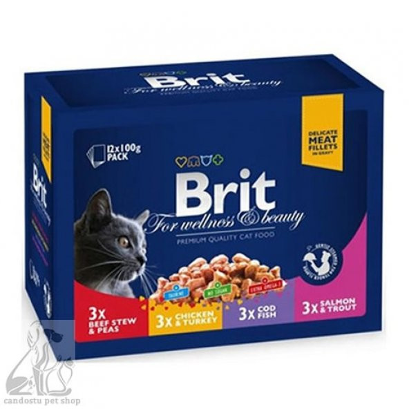 Brit Premium Pouch Kedi Maması Etli Ve Balıklı Çeşitler 12X100 Gr