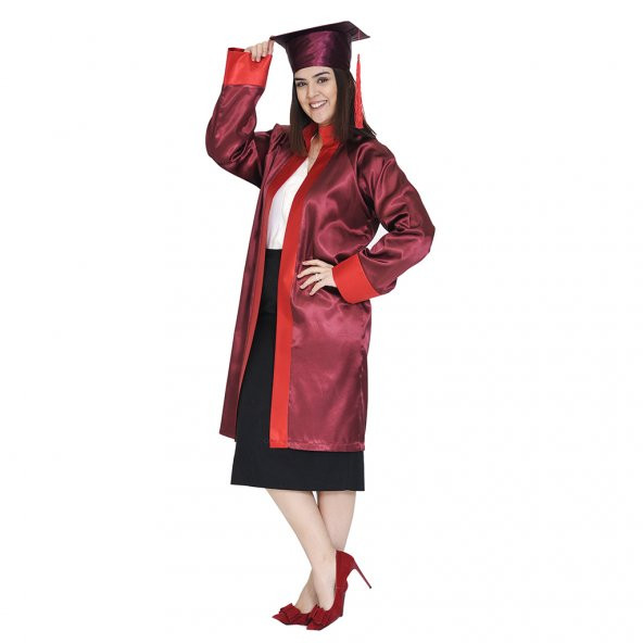 Mezuniyet Kep Cübbe Lise Bordo Kırmızı - 2