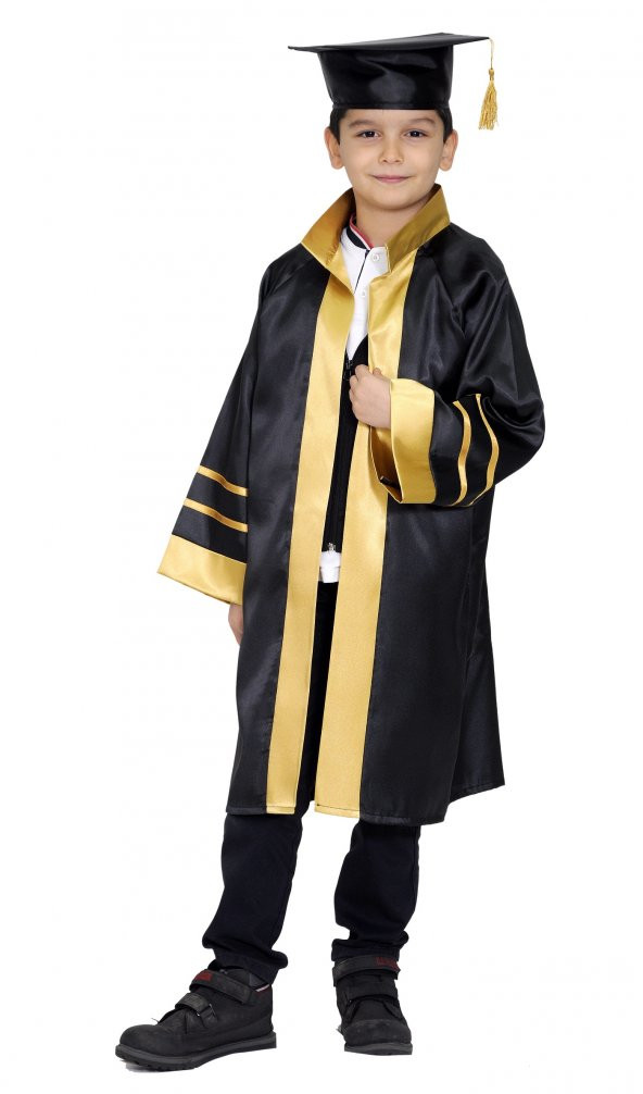 Mezuniyet Kep Cübbe Siyah Gold Şeritli İlkokul - 2