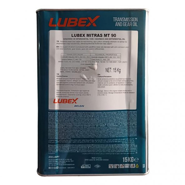 Lubex Mitras MT EP 90 15 Kg Şanzıman ve Asansör Dişli Yağı