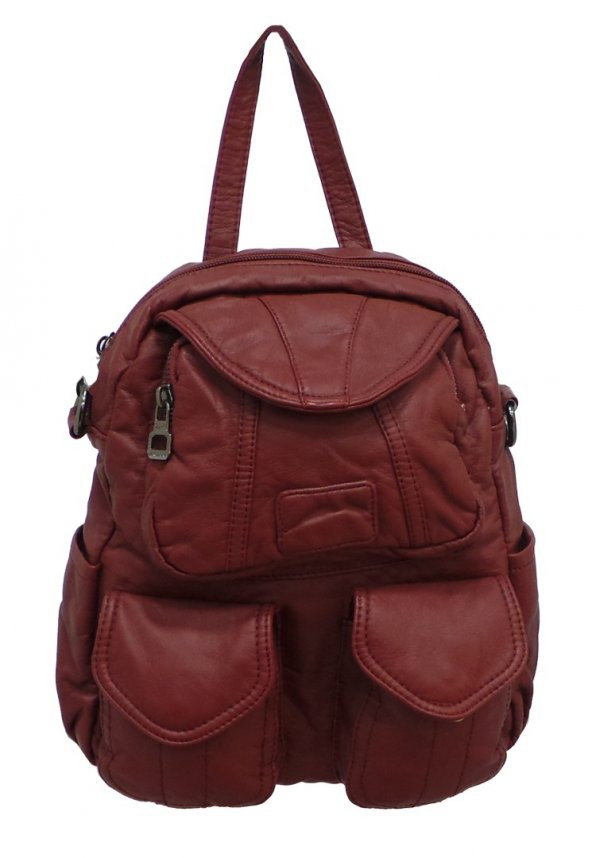 BARCELONA YIKAMA DERİ KADIN SIRT ÇANTASI