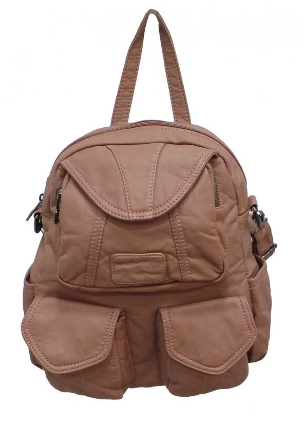 BARCELONA YIKAMA DERİ KADIN SIRT ÇANTASI - 2