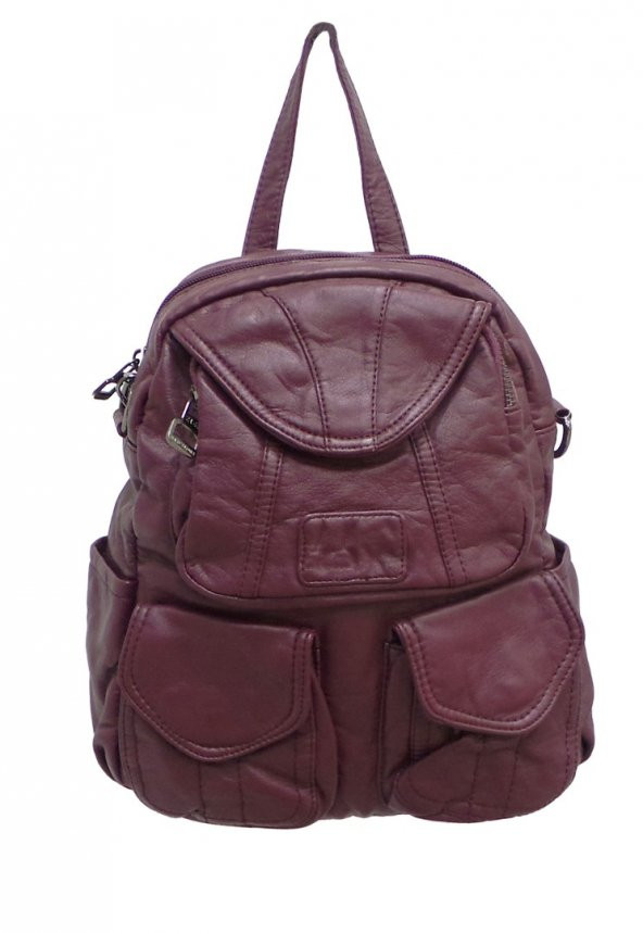 BARCELONA YIKAMA DERİ KADIN SIRT ÇANTASI - 4