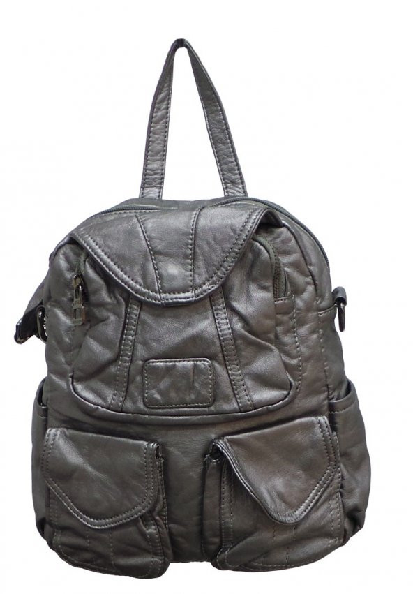 BARCELONA YIKAMA DERİ KADIN SIRT ÇANTASI - 5