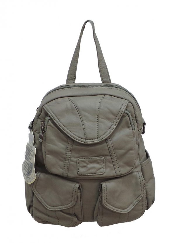 BARCELONA YIKAMA DERİ KADIN SIRT ÇANTASI - 9