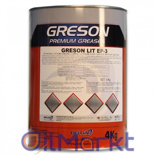 Belgin Greson LIT EP 3 4 Kg Lityum Sabunlu Endüstriyel Gres