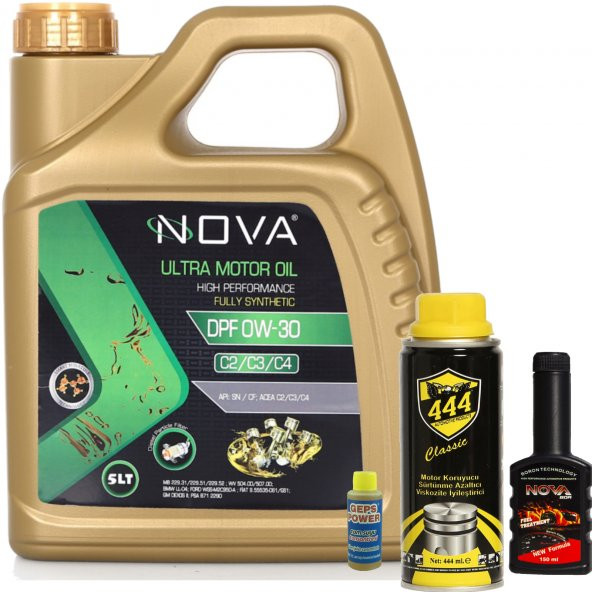 Nova 0W-30 5 Litre Tam Sentetik Motor Yağı+ 444 Benzin Katkı Set