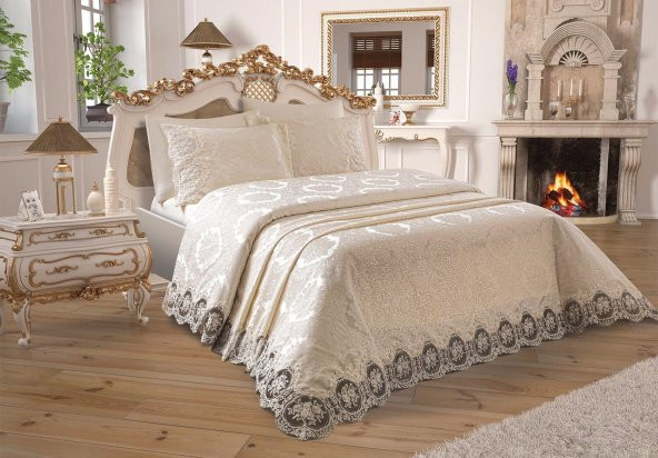 Çeyizdiyarı Fransız Güpürlü Karina Pike Takımı Krem