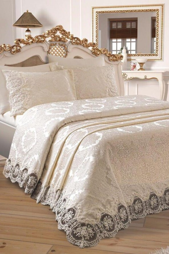 Çeyizdiyarı Fransız Güpürlü Karina Pike Takımı Krem - 3