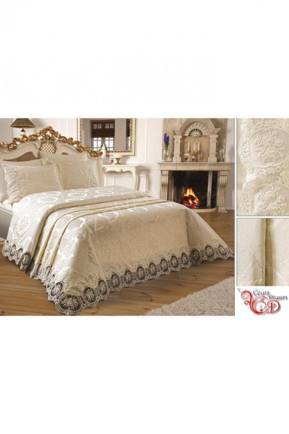 Çeyizdiyarı Fransız Güpürlü Karina Pike Takımı Krem - 4