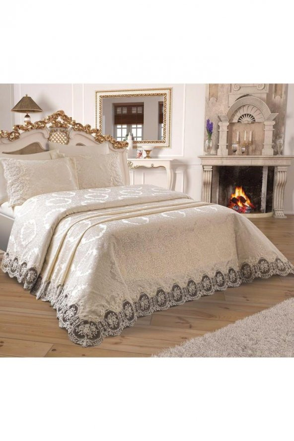 Çeyizdiyarı Fransız Güpürlü Karina Pike Takımı Krem - 5