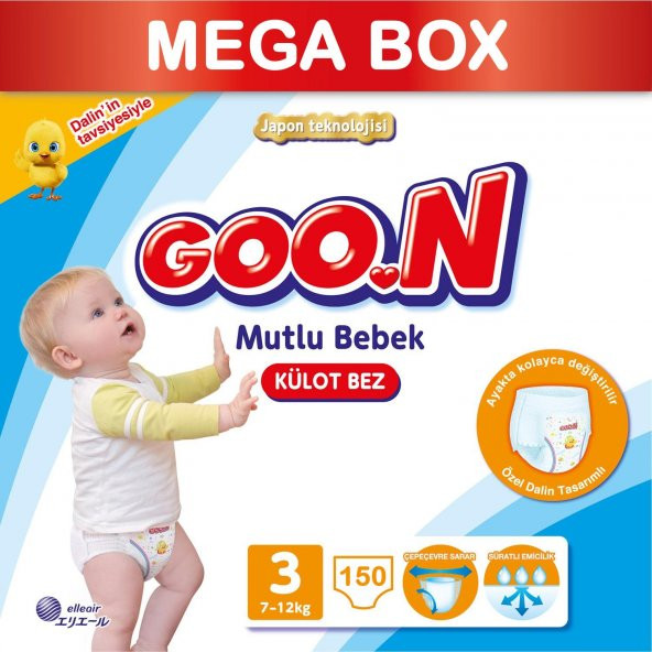 Goon Bebek Bezi Mutlu Bebek Külot 3 Beden 150 li MegaBox 7-12 Kg